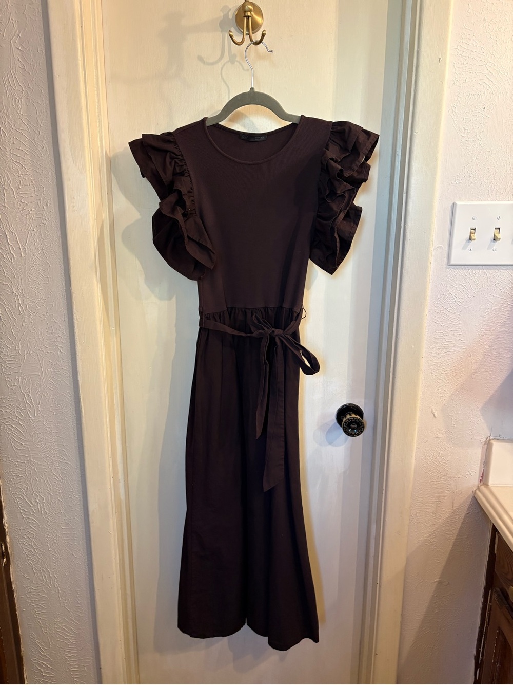 Zara Ruffled Sleeve Belted Midi Dress